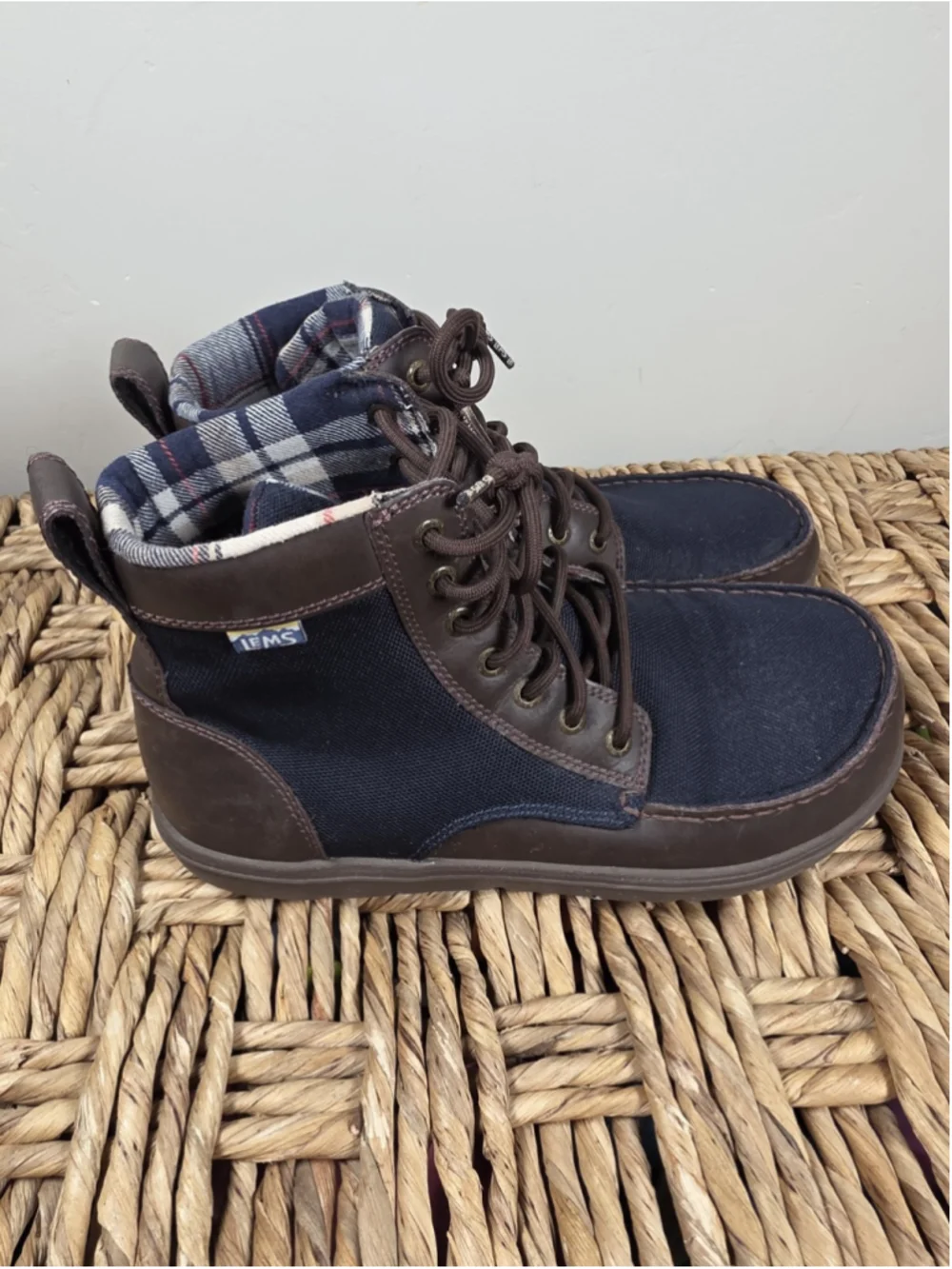 Lems Boulder Boot Navy Stout Minimalist Barefoot Leather Canvas Boots M 9 W 10.5